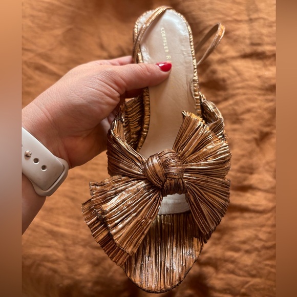 Loeffler Randall Camellia Knot Mules with Ankle Strap Gold - Picture 5 of 6